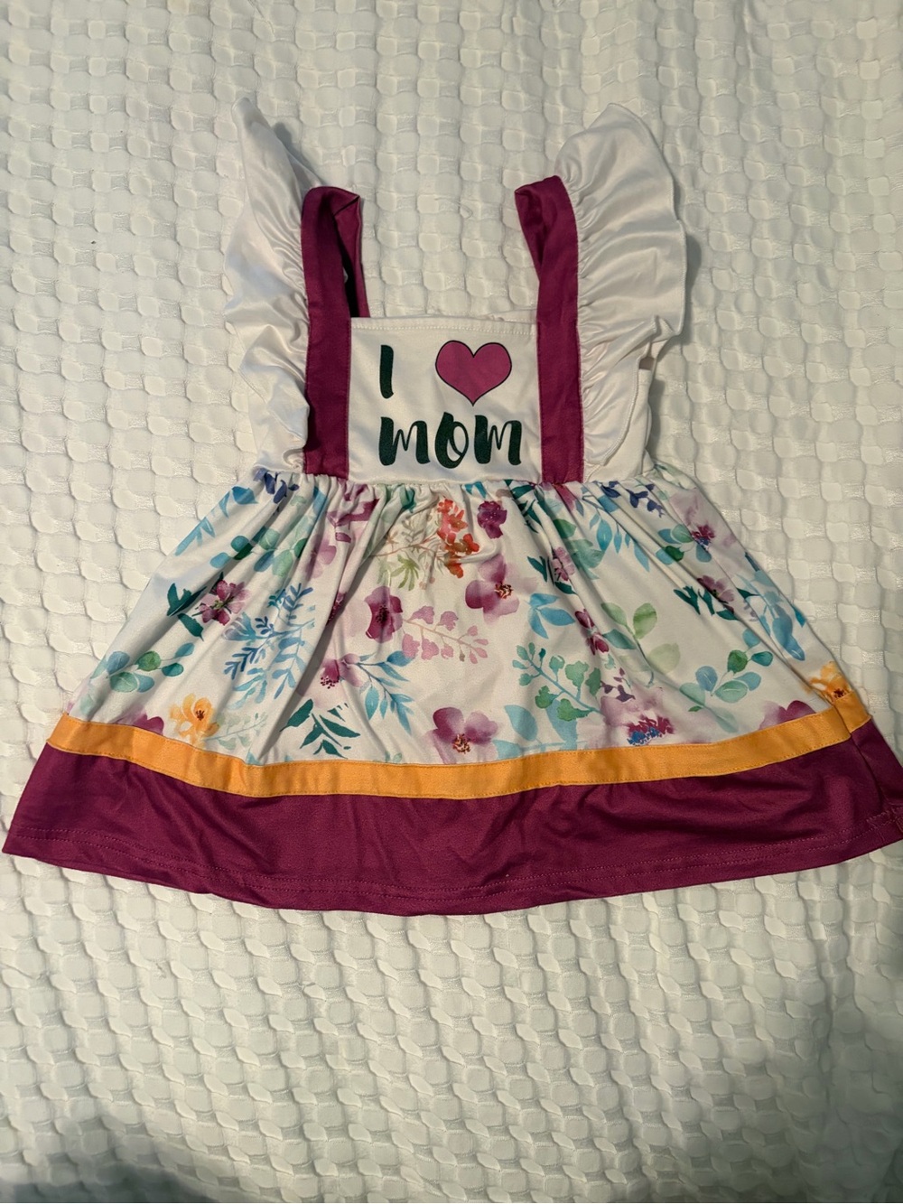Marie Nicole-Girls White Floral 'I ♥ Mom' Sundress with Plum Accents